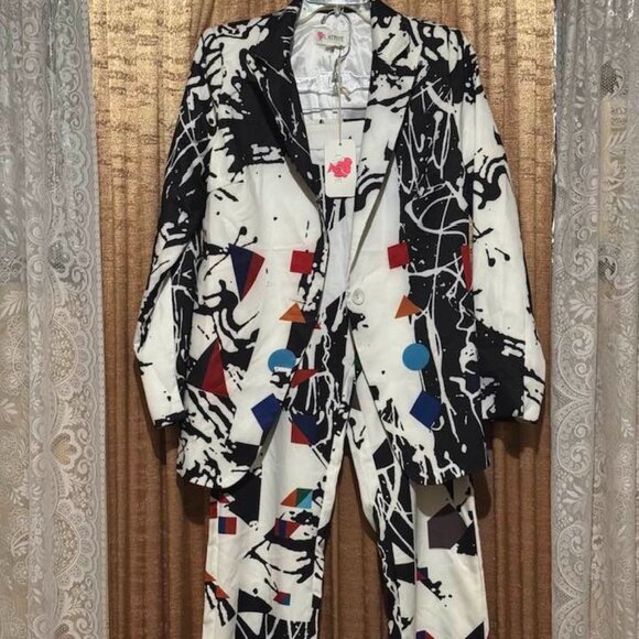 L'ATISTE Abstract Paint Splatter Print Pants Set Black & White Size M $120 - Picture 3 of 4
